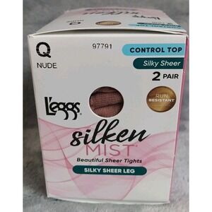 Leggs Tights Q Nude Silken Mist Control Top Silky Sheer Run Resist 2 Pair